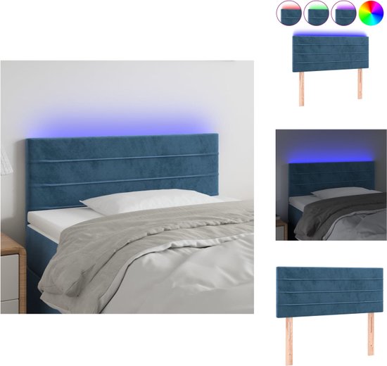 vidaXL donkerblauw LED-hoofdbord - 80x5x78/88 cm - verstelbare hoogte - zacht fluweel - kleurrijke LED-verlichting - Bedonderdeel