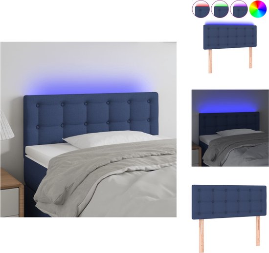 vidaXL Hoofdeind - LED-verlichting - Verstelbare hoogte - Comfortabele ondersteuning - Snijdbare LED-strip - Kleur- blauw - Materiaal- stof - hout - Afmetingen- 90x5x78/88cm - vidaXL - Bedonderdeel