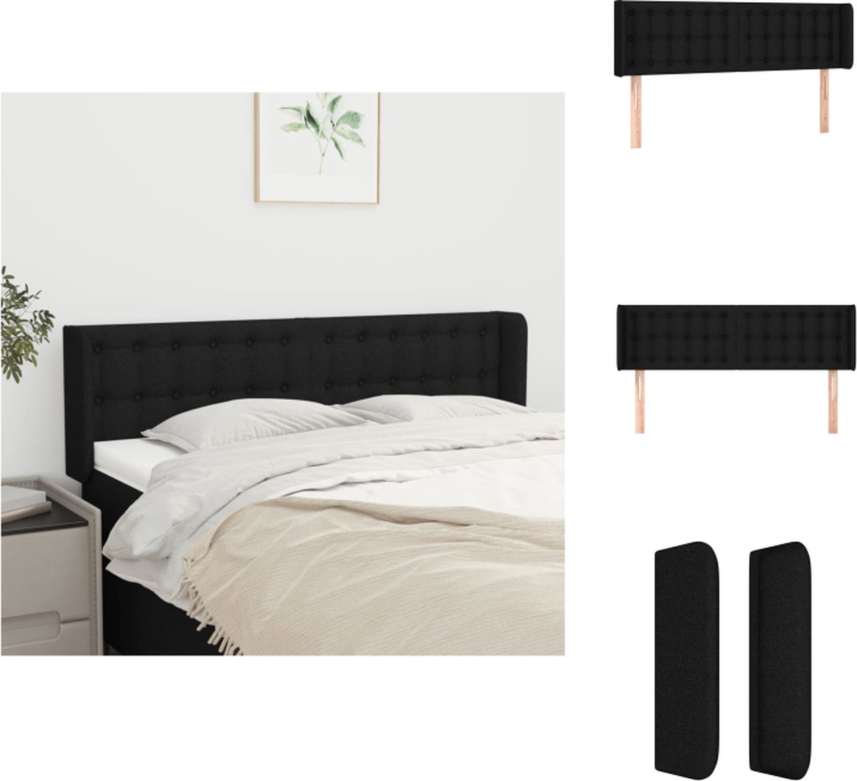 vidaXL Hoofdeind - Klassiek Trendy - Zwart - 147 x 16 x 78/88 cm - Duurzaam Materiaal - Bedonderdeel