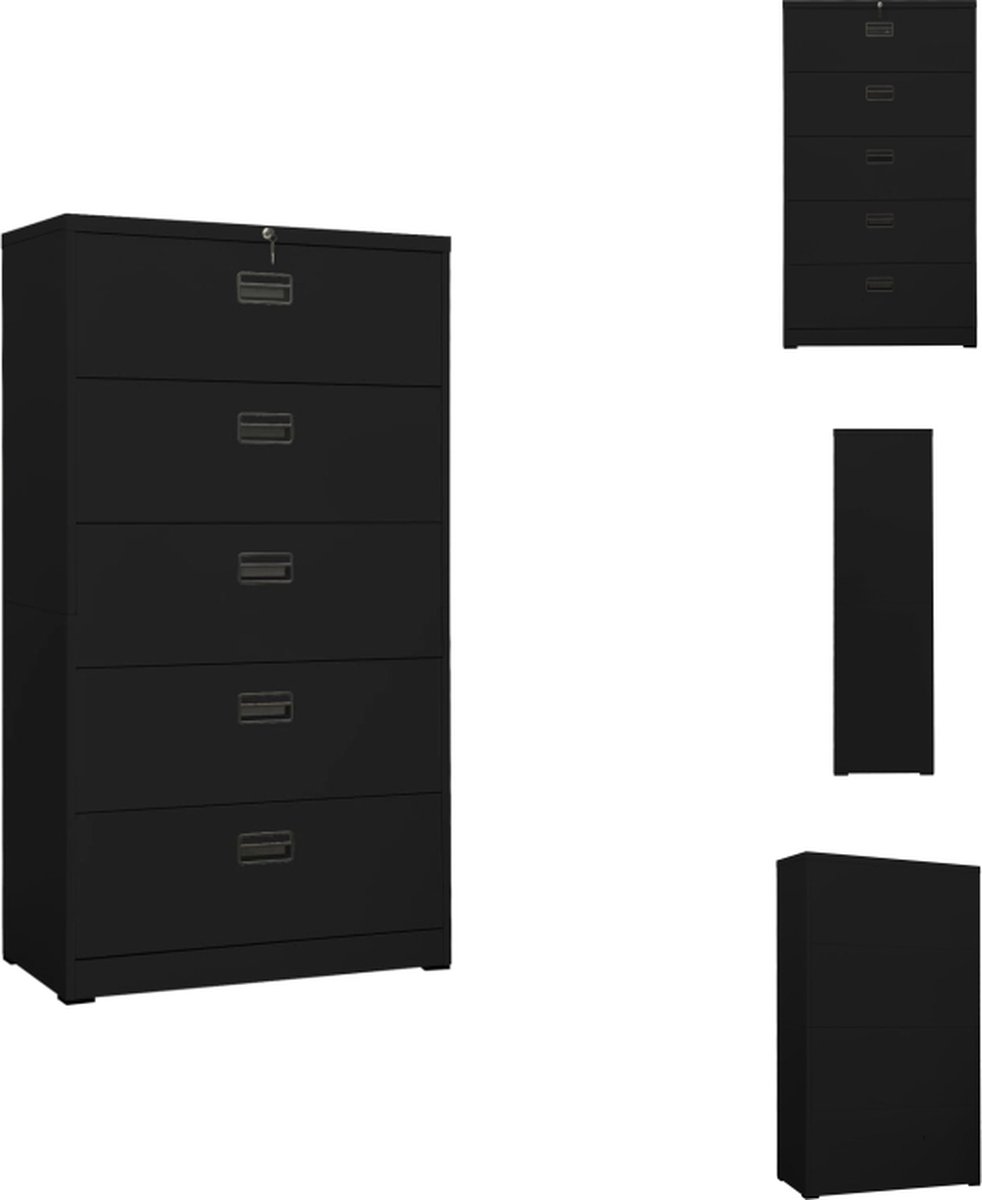 VidaXL Archiefkast Staal 90 x 46 x 164 cm 5 Lades Zwart Met Slot Kast