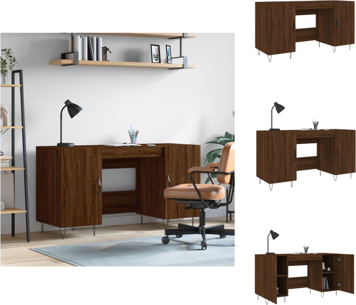 vidaXL Bureau - Bruineiken - 140 x 50 x 75 cm - Duurzaam bewerkt hout - Met opbergruimte - Bureau