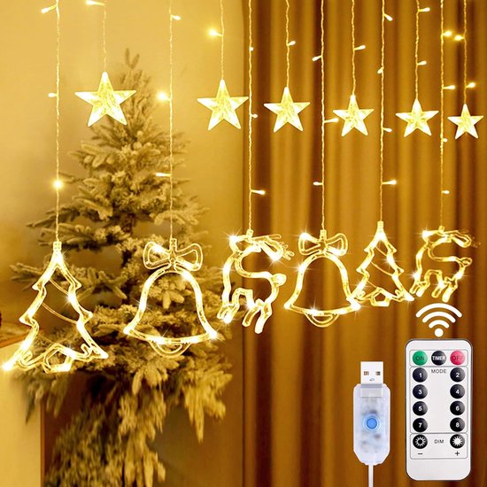 Éclairage de Noël - Guirlande lumineuse LED avec étoiles - Fenêtre avec  rideau