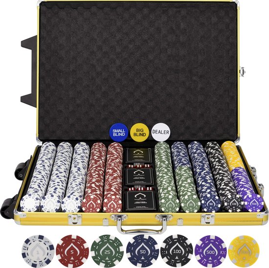 Foto: Texas finest golden pokerset 1000 chips inclusief e book rolkoffer casino speelkaarten poker