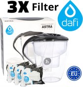 Dafi Waterfilterkan - Astra - Zwart - 3L + 3 Waterfilterpatronen, Geschikt voor Brita Maxtra, Brita Maxtra+ - Geproduceerd in Europa