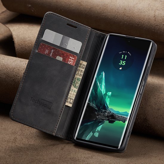 Motorola Edge 40 Neo Case - Book Case Cuir Slimline Zwart
