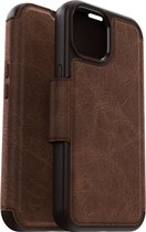 Otterbox - Geschikt voor iPhone 15 - Strada Case leren bookcase hoesje - Bruin + Lunso Screenprotector