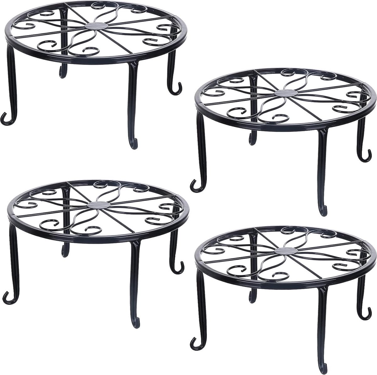 Tosnail 4 Pieces Plant Stand for Flower Pots Metal Black Round Flower Pot Stand Home Plant Stand for Garden Indoor Balcony Decoration