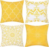 Set van 4 decoratieve kussenhoezen, voor buiten, sierkussensloop, patroon, kussenovertrek voor bank, kamer, polyester, 40 x 40 cm, geel