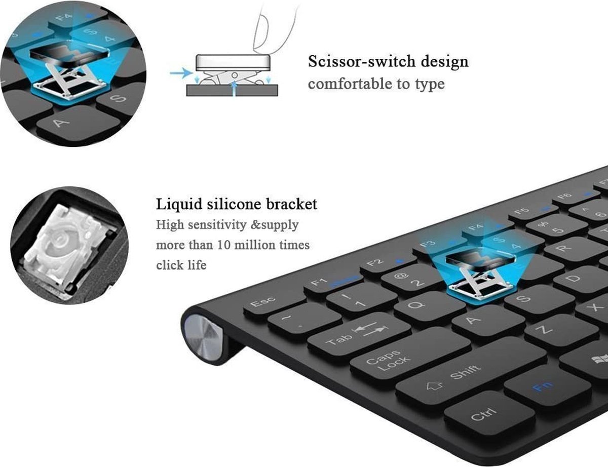 Draadloos Toetsenbord (QWERTY) Keyboard Wireless Universeel Draadloos Bluetooth - Toetsenbord Geschikt voor: Smart TV Box / Tablet / Computer Laptop (Windows) PC / Apple Mac / iPad / Samsung / iPhone / Macbook / iMac / Android - zwart — cadeau in Gadgets - foto 4