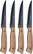 Set de Couteaux à steak Gusta Titanium - 4 pièces - Couteau de cuisine dentelé - Couteaux à viande avec manche en bois - 22,5 x 3 x 1,5 cm
