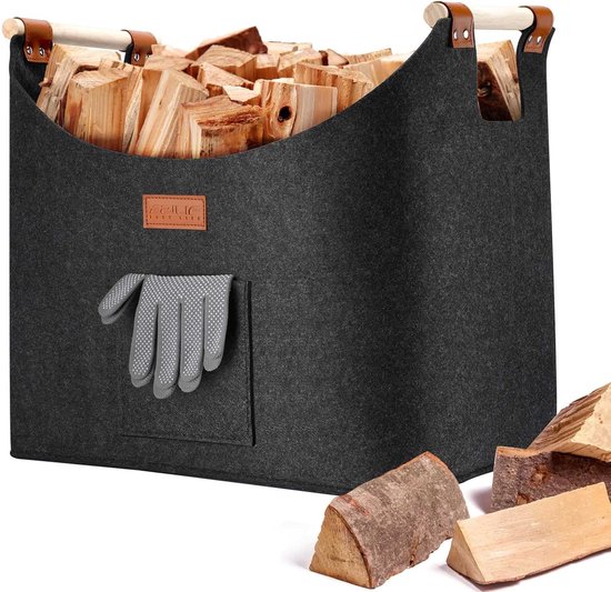 96L Foldable Firewood Basket - Extra Thick Felt, Heavy Duty & Multi-Use Storage For Wood, Toys, Laundry & More