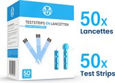 Mercento® Teststrips & Lancetten - Voordeelpakket - 50 Teststrips - 50 Lancetten - Blauw