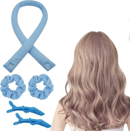 Foto: Krulspelden zonder hitte doe het zelf heatless curls band krullen s nachts antislip hittevrije krulband met haarspeld heatless hair culers kapselset voor lang gemiddeld haar blauw 