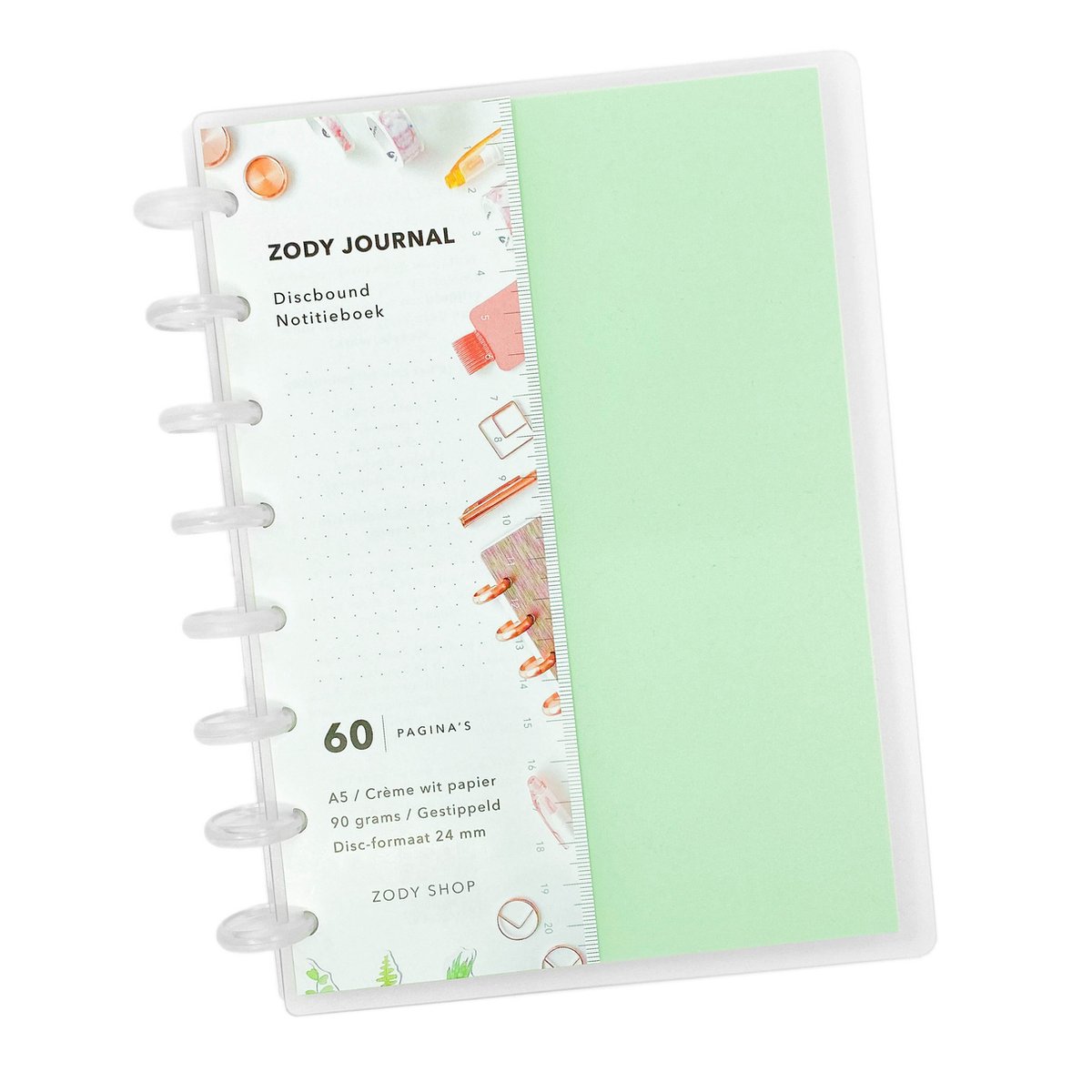 ZODY SHOP - Zody Journal Notitieboek - Groen - Bullet Journal A5 - Hardcover Discbound Notebook - 90 grams crème papier