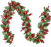 Rode Berry Kerst Slinger - 175 cm - Kunstmatige Berry Garland Flexibele Groen Garland met Rode Bes en Hulst Bladeren voor Winter Kerstvakantie Nieuwjaar Decoratie