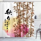 Bamboe Douchegordijn, Japanse Bamboe Aziatische, stoffen badkamerdecoratieset met haakjes, 175 x 200 cm, Veelkleurig