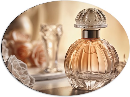 Dibond Ovaal - Parfum - Rozen - 80x60 cm Foto op Ovaal (Met Ophangsysteem)
