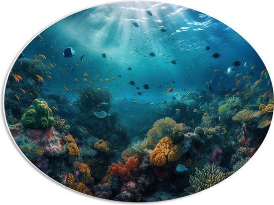 PVC Schuimplaat Ovaal - Oceaan - Zee - Dieren - Vissen - Koraal - Kleuren - 56x42 cm Foto op Ovaal (Met Ophangsysteem)