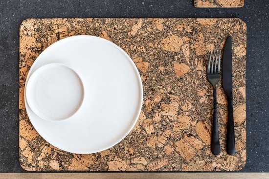 ZICZAC - Set de table - QUERCO - 100% liège - Antitache, hydrofuge - Rectangle - 45,5x30,5 cm - Terre - SET/2