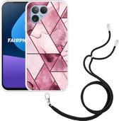 Cazy Hoesje met koord Zwart geschikt voor Fairphone 5 Roze Marmer Mix