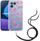 Cazy Hoesje met koord Zwart geschikt voor Fairphone 5 Roze Cheeta's