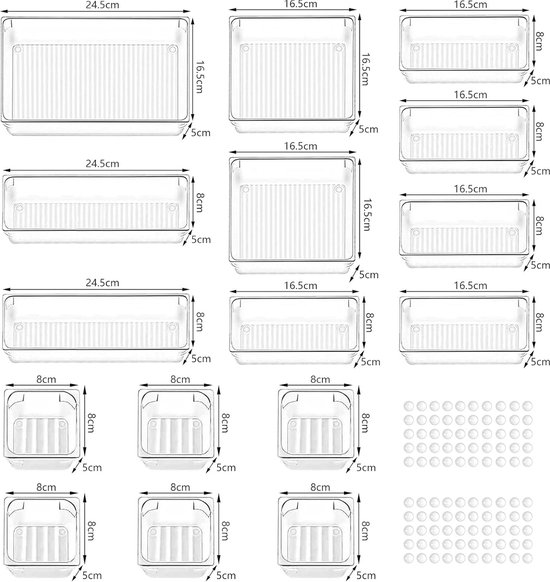 Opbergsysteem voor laden, 16 stuks, antislip, organizer met 100