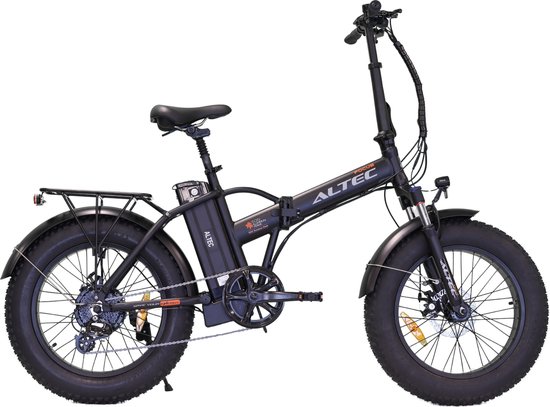 Elektrische vouwfiets Altec Focus 20 inch fatbike met 8 versnellingen, schijfremmen, aluminium frame, zwart