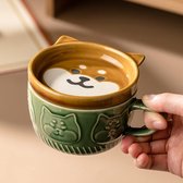 400 ml Japanse zoete mok creatieve keramische Shiba Inu Panda Kawaii koffiemok met deksel Home Paar Ontbijt Cup Milk Cup Waterbeker Koffiemok
