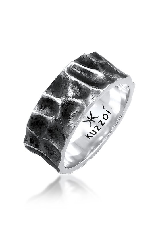 KUZZOI Heren Ring Heren Band Ring Hammered gebruikt kijken solide in 925 Sterling zilver