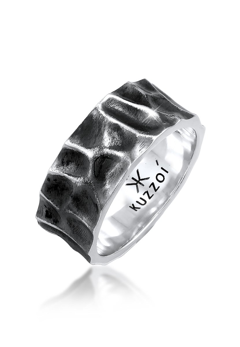 KUZZOI - Ring - Heren Band Ring Hammered gebruikt kijken solide in 925 Sterling zilver - Heren