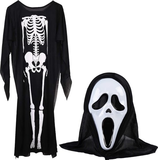 Springos Halloweenkostuum - Scream - Verkleedkleding - Halloween - Skelet - 2-Delig - Zwart/Wit