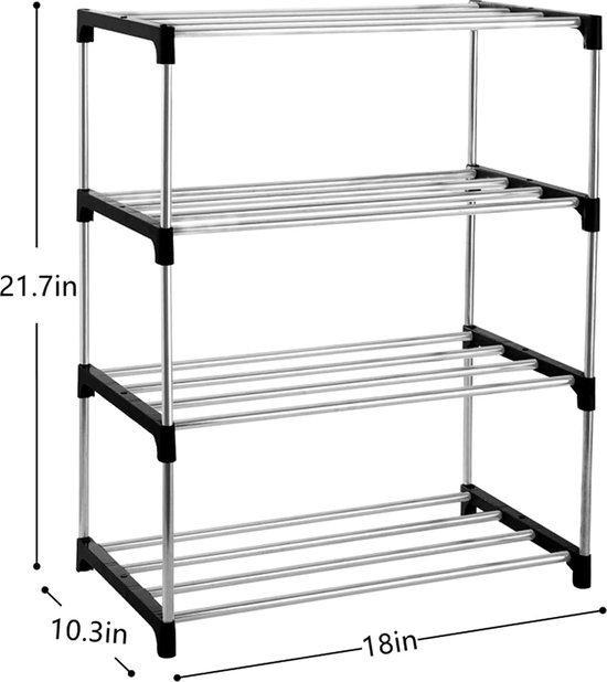 schoenenorganizer 4-tier schoenenrek metalen opslagplanken Houd tot 12 paar schoenen for woonkamer toegangswaren en garderobe schoenenkast (Color : Gold