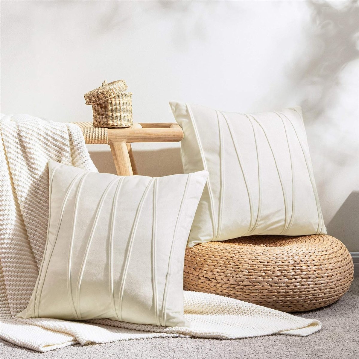 Sets 2 Home Kussen Fluweel Zachte Decoratieve Kussens Case Woonkamerbanken 40x40cm,Crème