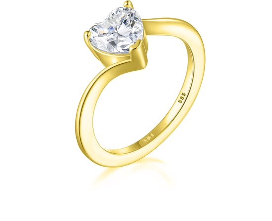 Amora - 18k Geelgouden Hart Solitair Moissanite Ring - 3.1 karaat