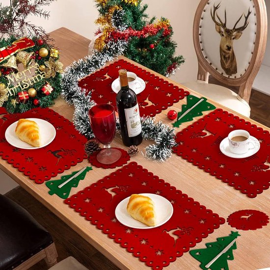 Kerstplacemats, 18 stuks, set van 6 stuks, kersttafels, vilten eland