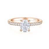 Nina - 14k Roségouden Ovaal Moissanite Ring met Pavé Zijstenen - 1.5 karaat