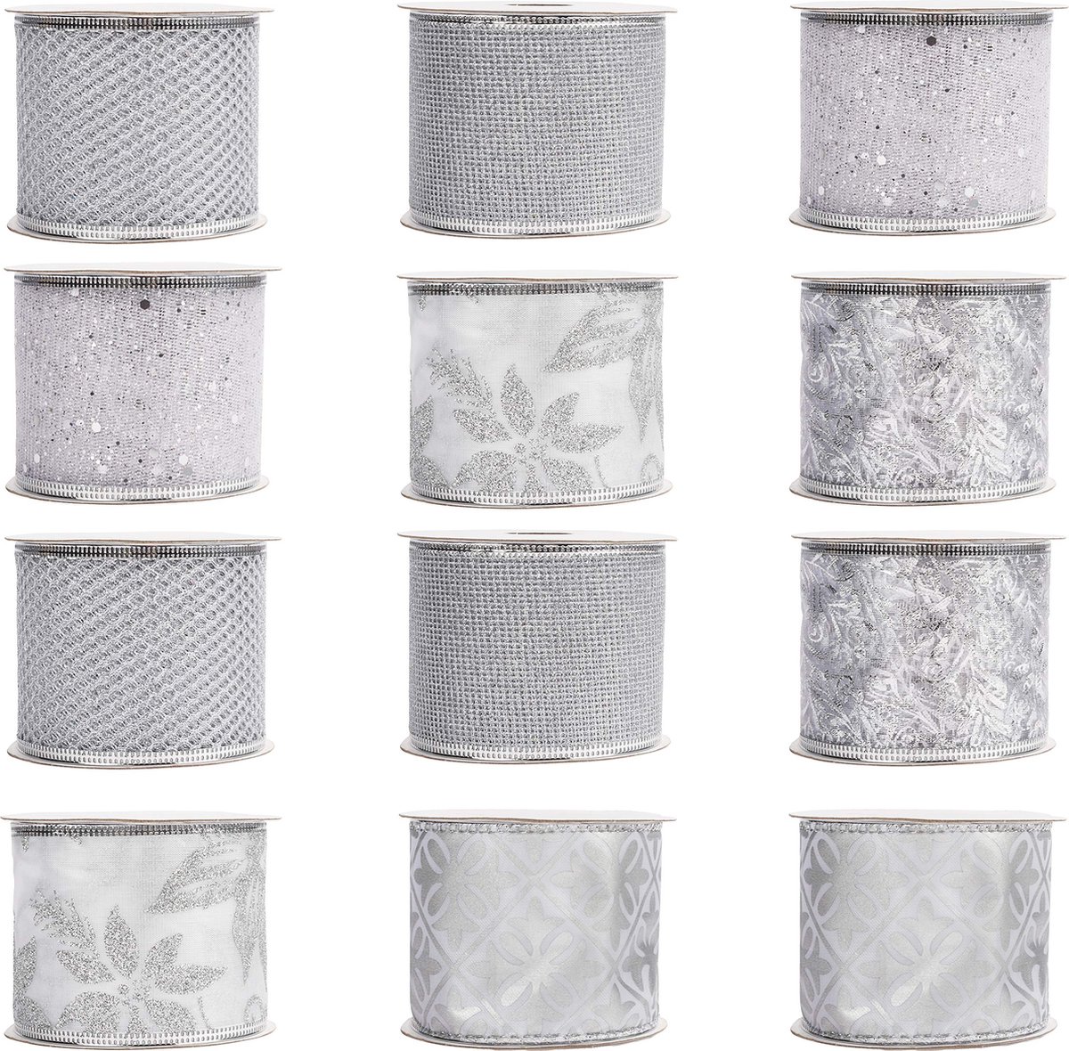 BELLE VOUS 12 stuks kerstlint - 2,7 m x 63 mm breed bedraad gouden organza lint in verschillende ontwerpen - decoratieve kerstboomlinten voor kerstfeest, kerstboomversiering, strikken