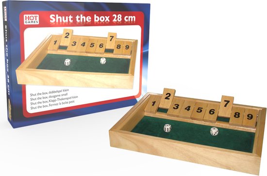 Hot games Shut the box klein 9 cijfers 28x20x3cm hout - HOT Games