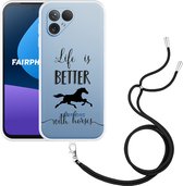 Cazy Hoesje met koord Zwart geschikt voor Fairphone 5 Life is Better with Horses
