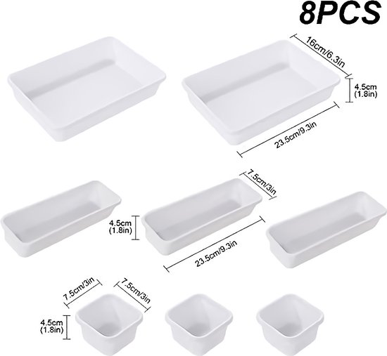 Collazoey 25 stuks transparant lade-organisatiesysteem met make-uptafel organizer in 4 maten, antislip, transparante make-up-organizer voor badkamer, cosmetica, commode, keuken, kantoor