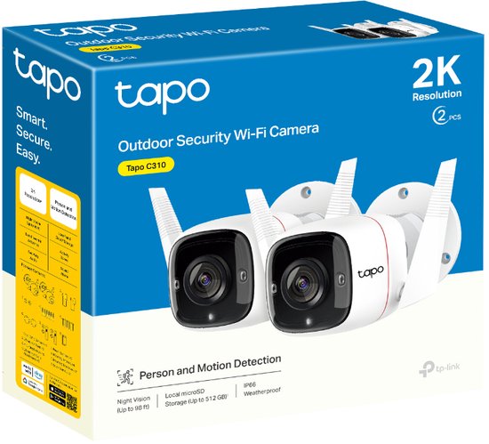 TP-Link Tapo C310 - Beveiligingscamera voor Buiten - 2K - Sterrenlicht-nachtzicht Home Security Wi-Fi - Wit - 2 pack - TP-Link