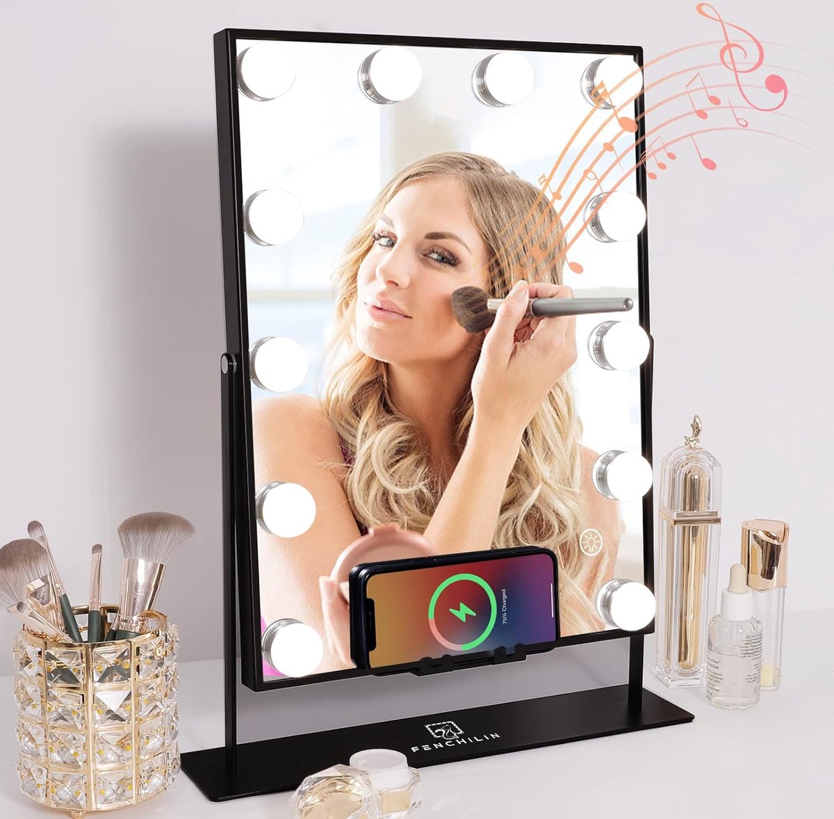 Miroir de maquillage éclairé Station de charge sans fil Miroir de  maquillage avec 12
