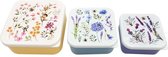 Boîte à lunch/pots à collation - Set de 3 - M/L/XL - Nectar Meadows - Abeilles à Fleurs sauvages - 6x13,5x13,5 cm(XL)