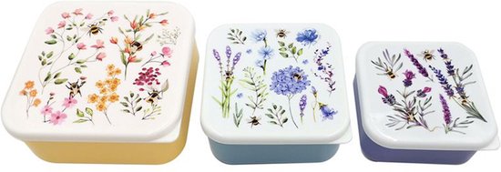 Lunch Box/Snack Pots - Set van 3 - M/L/XL - Nectar Meadows - Wilde Bloemen Bijen - 6x13,5x13,5cm(XL)