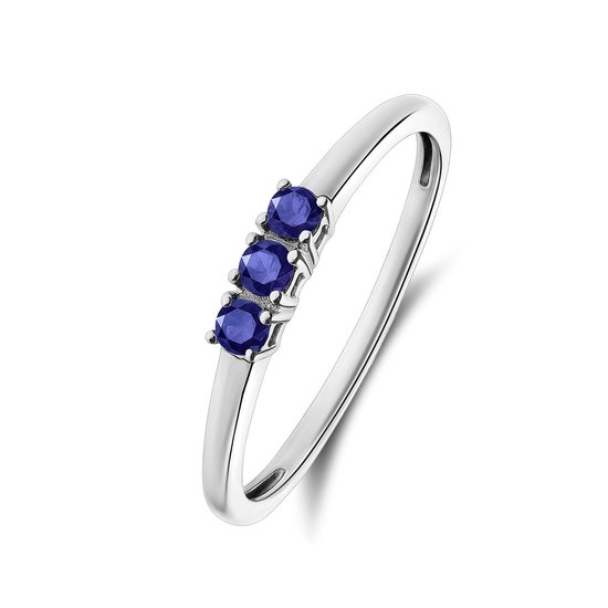 Lucardi Dames 14 Karaat witgouden ring blauwe saffier - Ring - 14 Karaat Goud - Witgoud - 18 / 57 mm