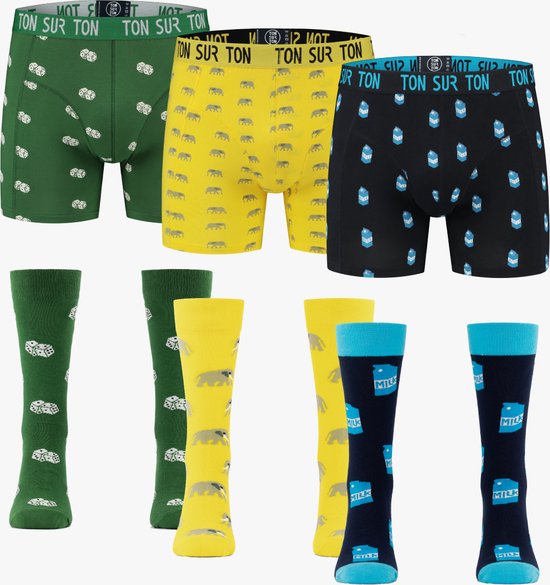 Ton Sur Ton - Super Sale Pack - Multipack - Matchende sokken en boxershorts - Kerstcadeau - Cadeau voor man - Boxershort Heren - S / 43-47