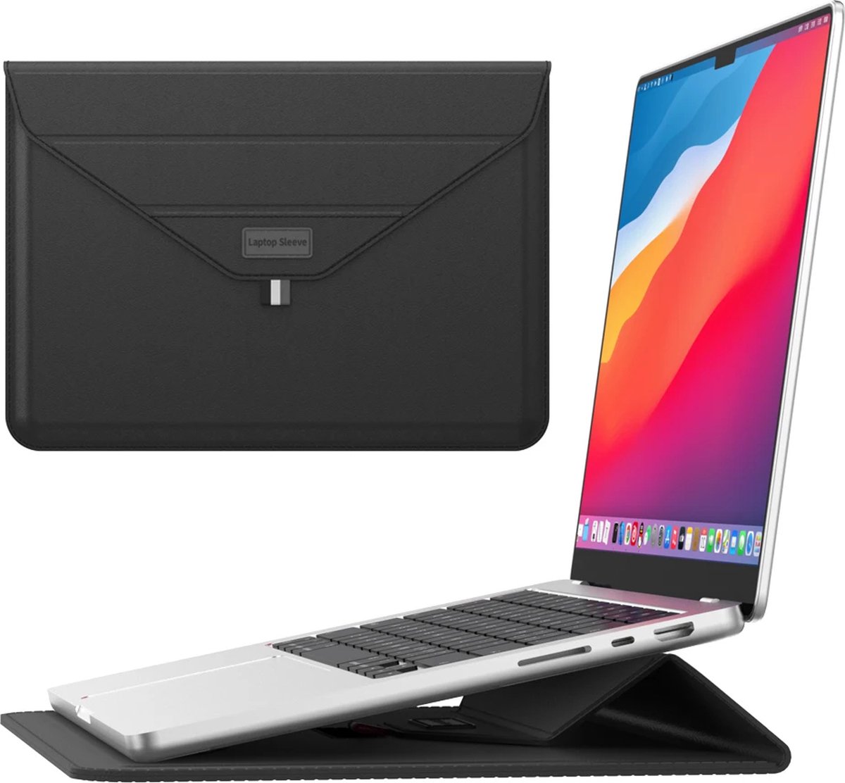 Monx 13 Inch Laptop Hoes, Hardcase, Duurzaam PU-leer, Spatwaterdichte Bescherming, Ingebouwde Muismat, Zwart