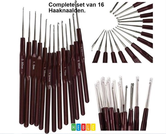 *** Set 16 Stuks 0.5 Mm-2.5 Mm Haaknaalden Bruin Plastic Handvat Haak Set Diy Naaien Naalden Breien Haken Gereedschap - van Heble® ***