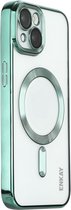 Apple iPhone 13 silicone Back cover met lenzbeschermer/magneet case Telefoonhoesje/transparant met Lichtgroen randen