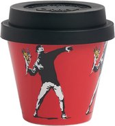 Quy Cup - 90ml Ecologische Espresso Reisbeker - De originele Banksy's Graffiti "The Flower Thrower" met zwart siliconen deksel 7x7x7cm